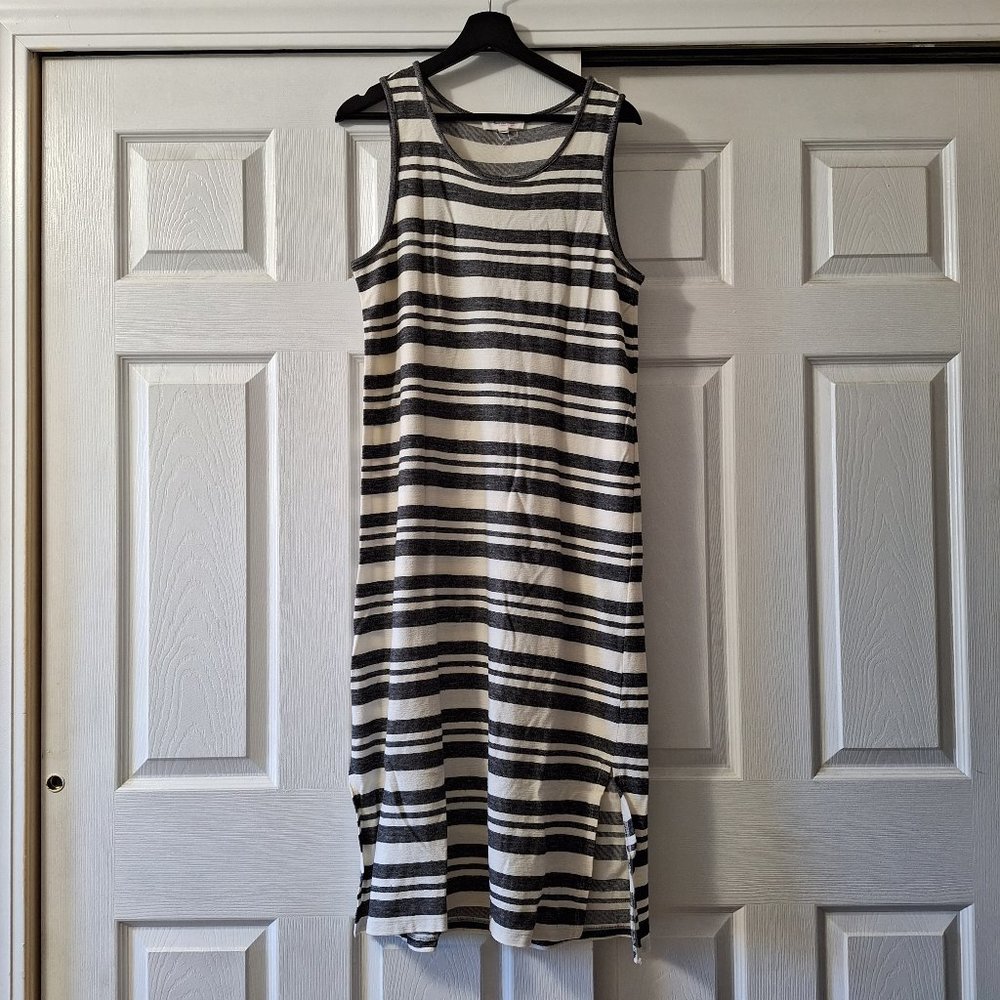 Two by Vince Camuto Dress Midi Sleeveless Jersey Stripe Stretch Knit Size M